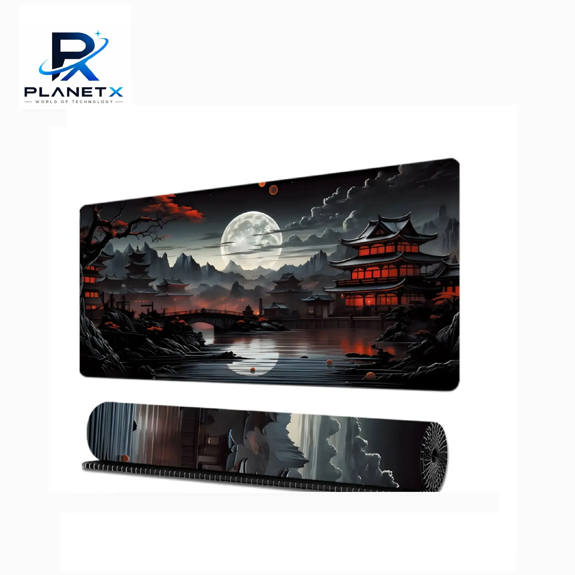 Japanese Mouse Pad Riverside Full Moon Extended Desk Mat Black Red 70cm,30cm