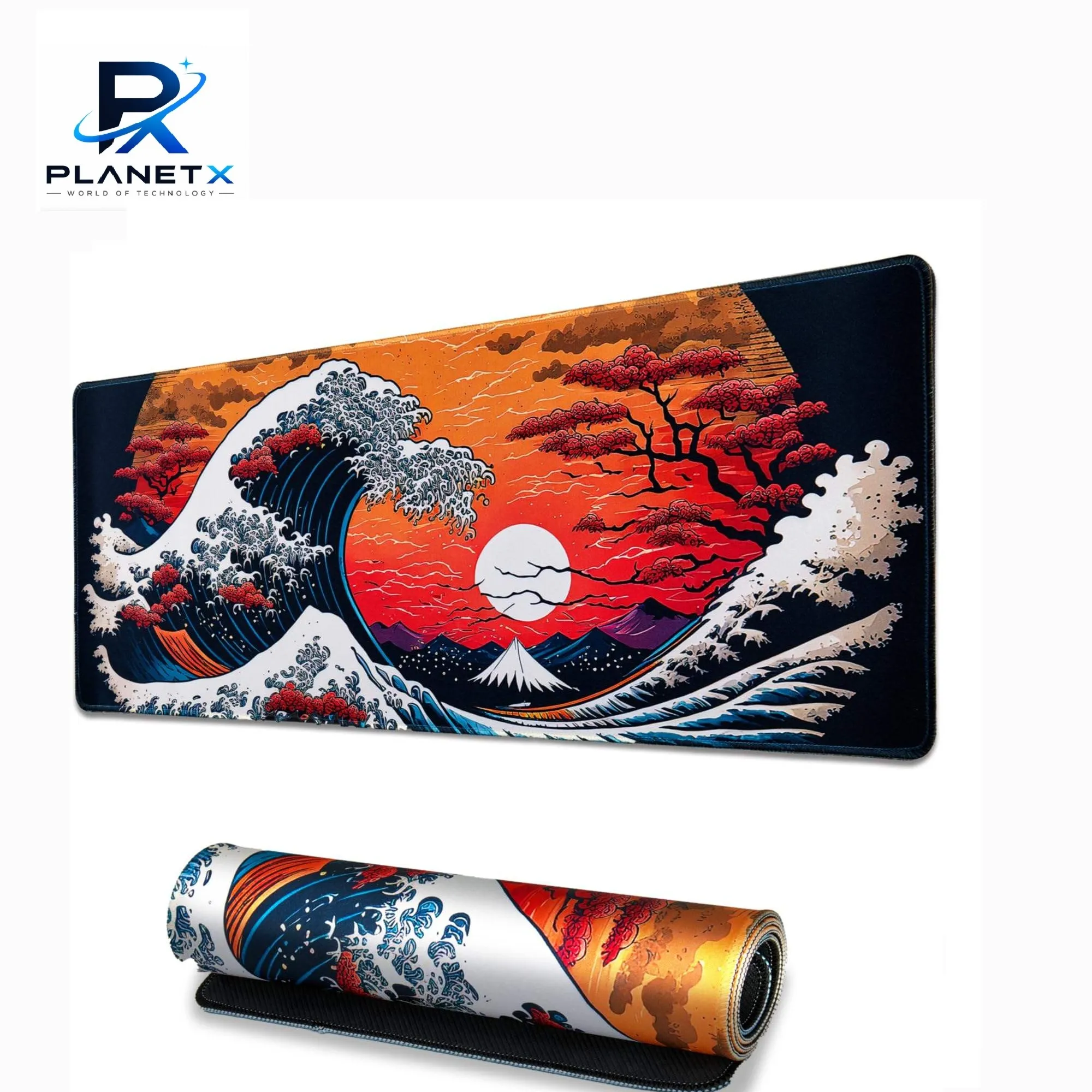 Japanese Red Sea Wave Esport Gamer Custom Rubber Mouse Pad with Wrist Rest 70x30cm XXL Size for Gaming & Office Use