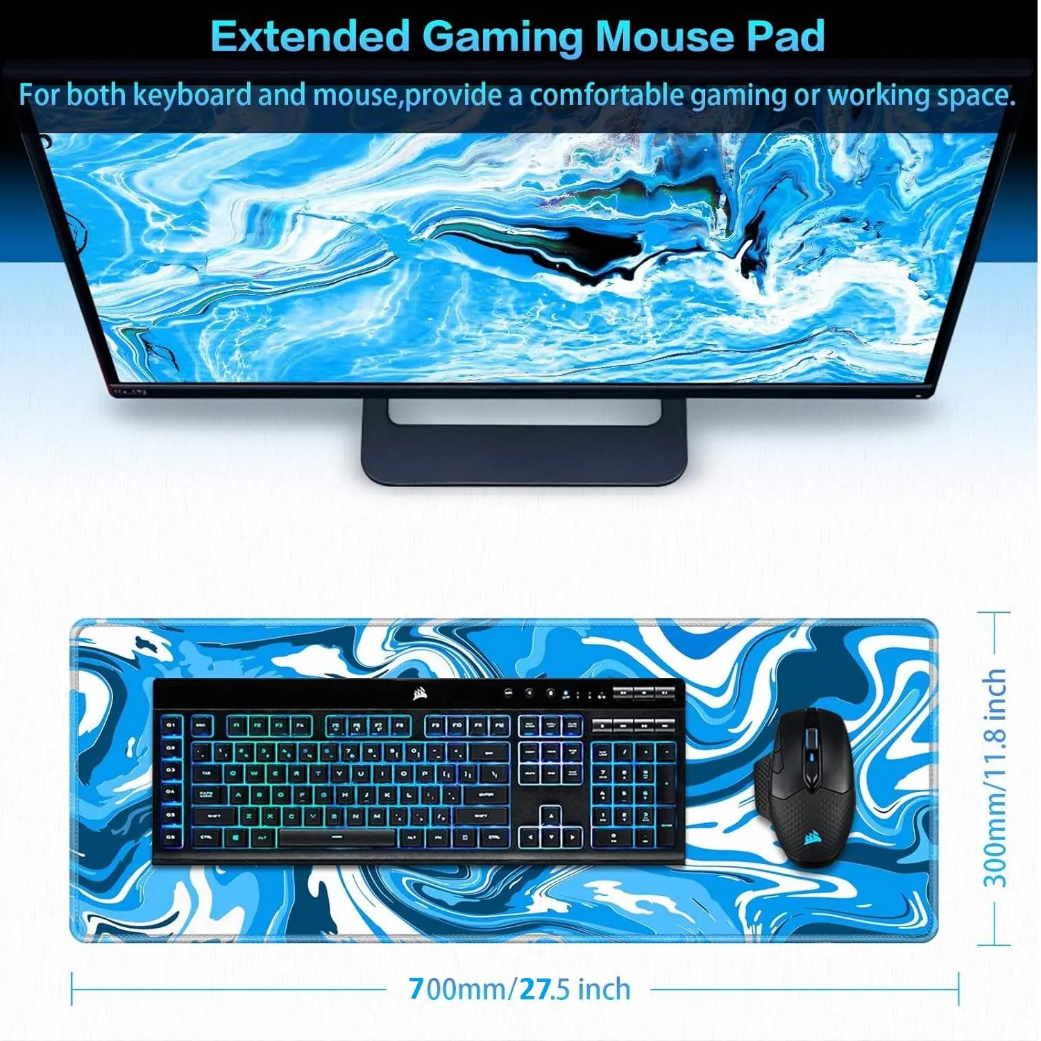  New Stylish Office Mouse Pad - Multicolor- Gaming Big Size mouse pad Size 27X12 Inch 700mm*300mm*2mm hover