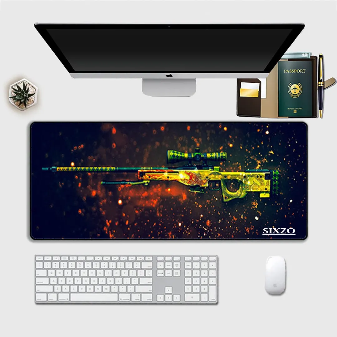 SIXZO Extended Gaming Mouse Pad – Fire Dragon Rifle Design, XL Size (700mm x 300mm x 2mm)