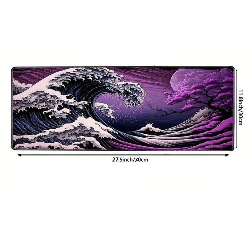 Great Wave Purple Extended Mouse Pad – Japanese Wave & Cherry Blossom Art (700mm x 300mm x 2mm) hover