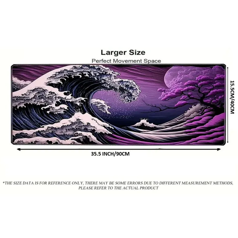Great Wave Purple Extended Mouse Pad – Japanese Wave & Cherry Blossom Art (900mm x 400mm x 2mm)