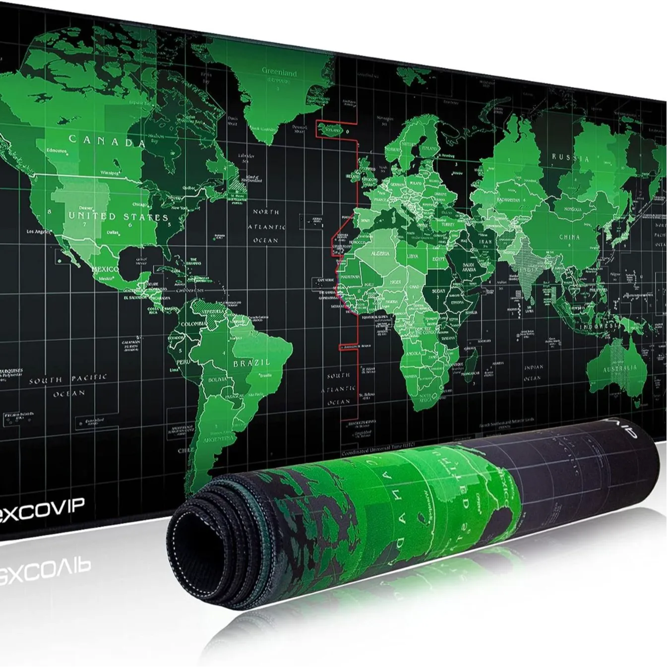 EXCOVIP World Map Large Gaming Mouse Pad – Green/Black Design (700mm x 300mm x 2mm)
