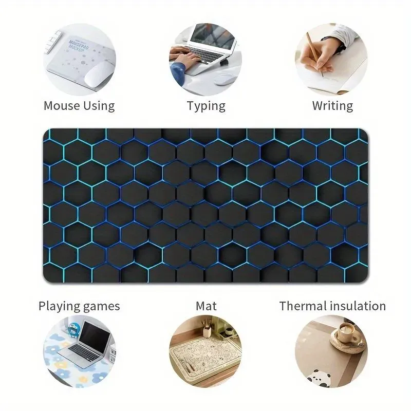 Blue Hexagon Pattern Large Gaming Mouse Pad Natural Rubber Non-Slip Rubber Mat With Locking Edge Mouse Pad for Office