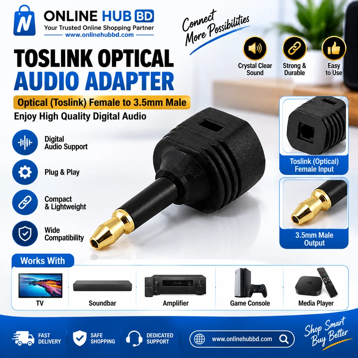 TOSLINK Optical Female to 3.5mm Mini-TOSLINK Male Audio Adapter