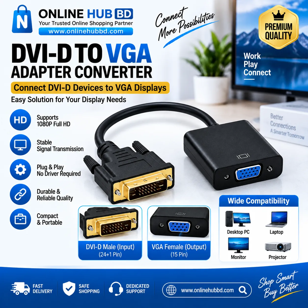 DVI-D Male to VGA Female Adapter Converter