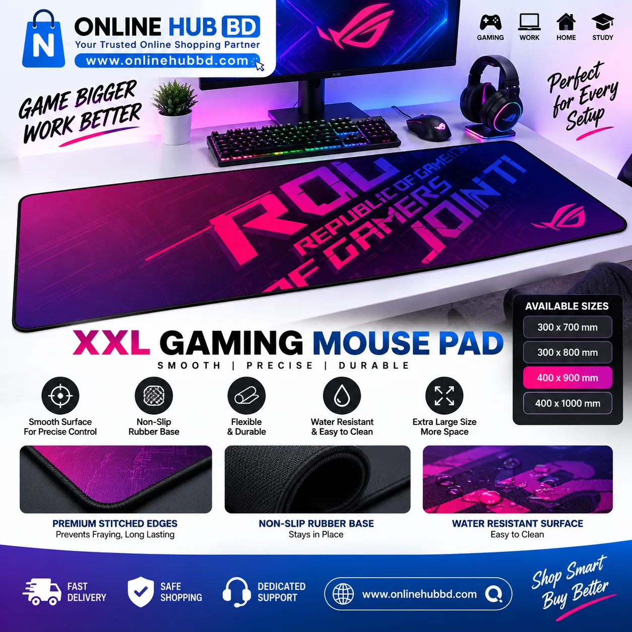 ASUS ROG Extended Gaming Mouse Pad – Republic of Gamers Design (700mm x 300mm x 2mm)