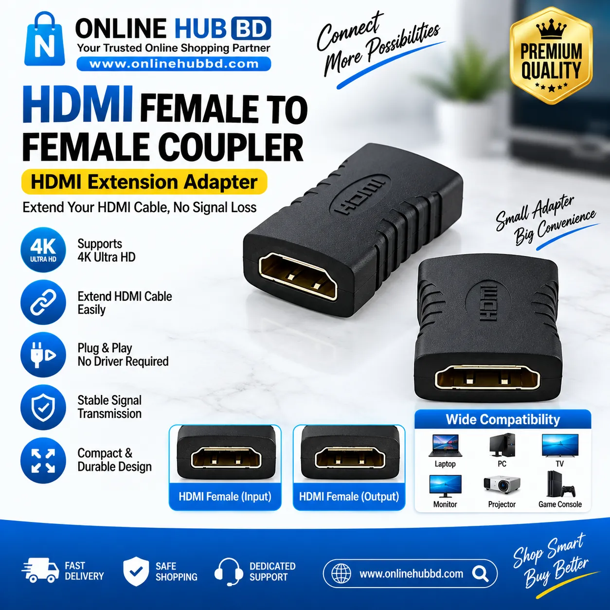 HDMI Female to Female Coupler 4K HDMI Extension Adapter