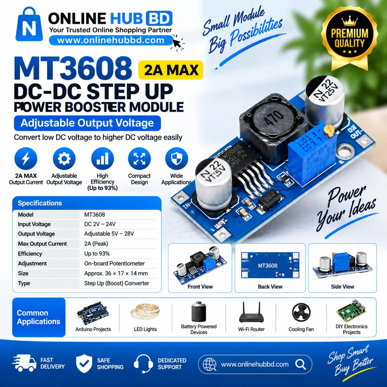 MT3608 2A DC-DC Step Up Boost Converter Module