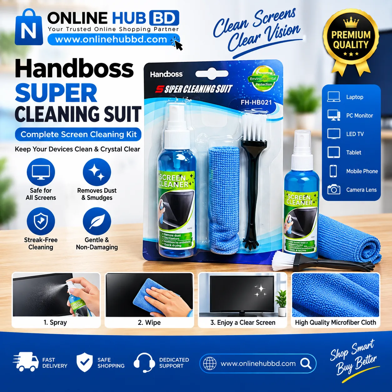 Super Cleaning Suit – Screen Cleaner Kit with Microfiber Cloth & Brush-80G