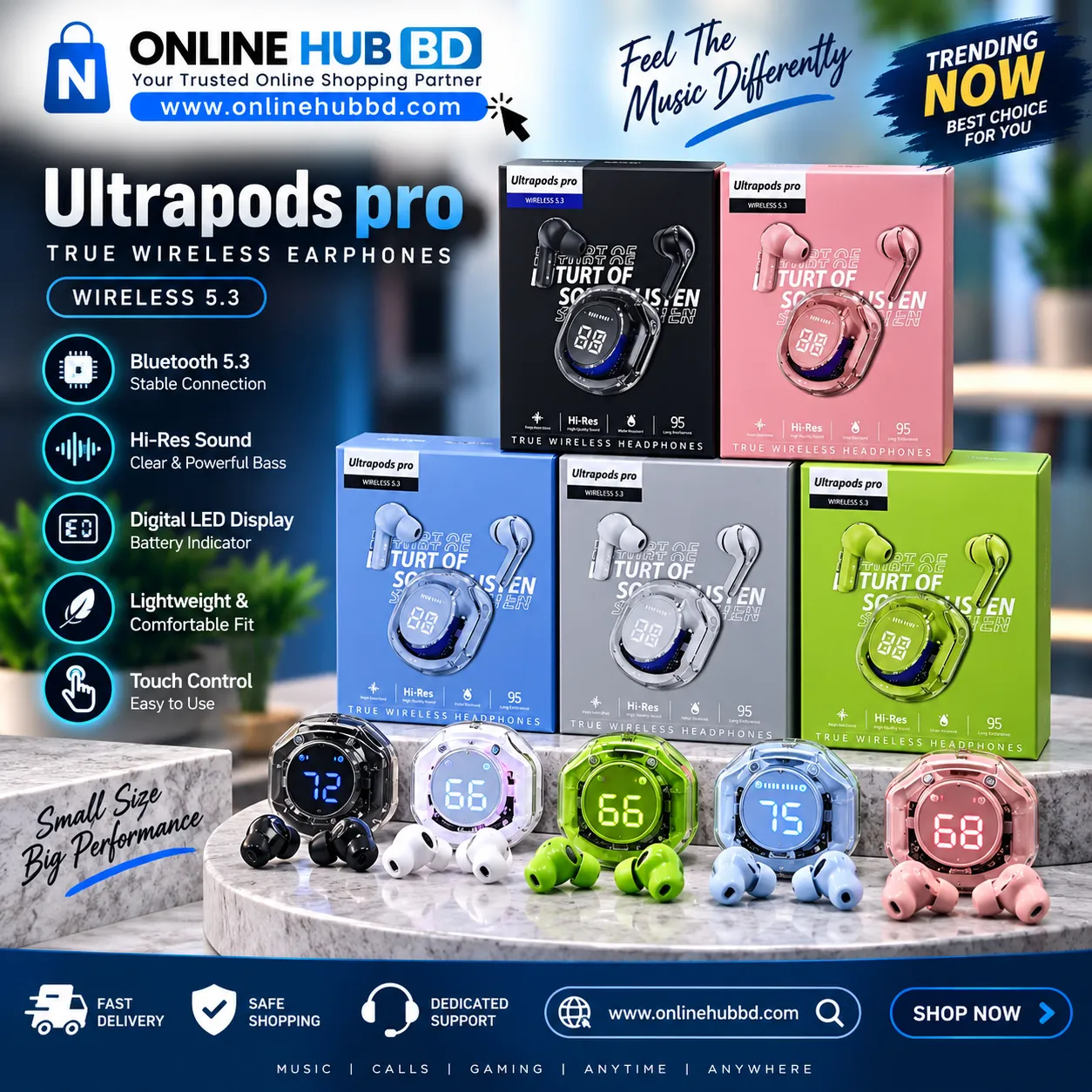 Ultrapods Pro TWS Earphones Wireless 5.3 – True Wireless Earbuds with Digital LED Display