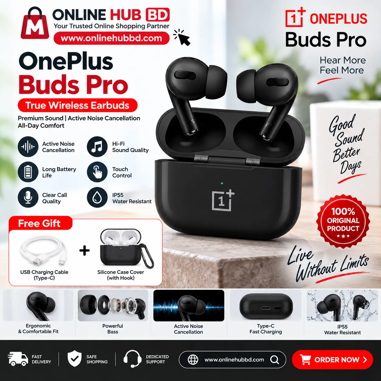 OnePlus Buds Pro Style TWS Earbuds – True Wireless Bluetooth Earphones with Charging Case